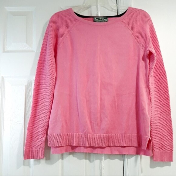 L-RL Lauren Active Ralph Lauren Cotton Knit Pink Long-Sleeve Sweater Size Small - Picture 1 of 10